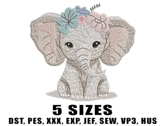 Charming Baby Elephant Embroidery Design
