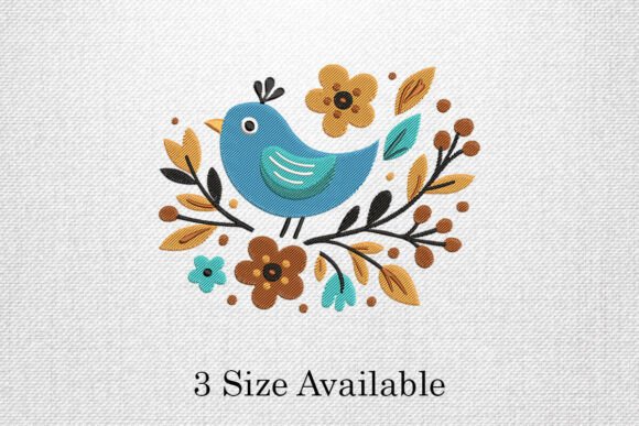 Charming Blue Bird Floral Embroidery Design