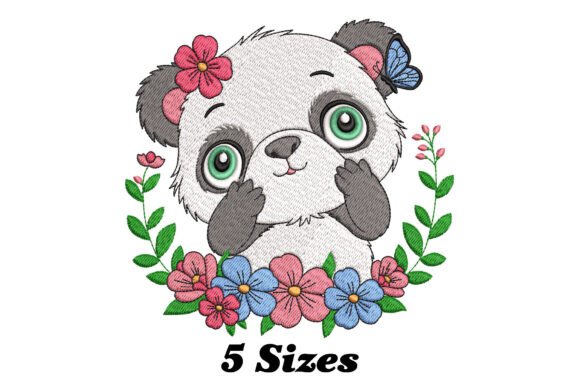 Charming Cute Floral Panda Embroidery Design