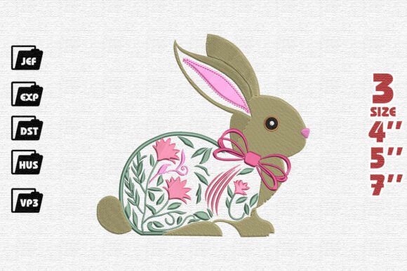 Charming Floral Bunny Embroidery Design