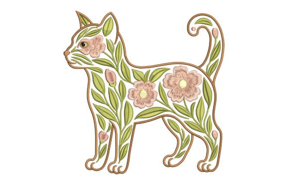 Charming Floral Cat Outline with Flowers