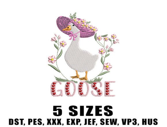 Charming Floral Farm Goose Embroidery Design