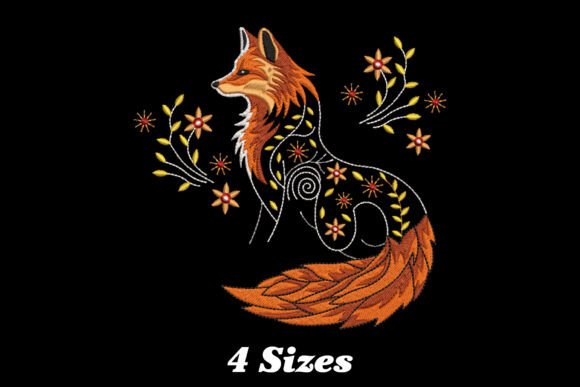 Charming Floral Fox Embroidery Design