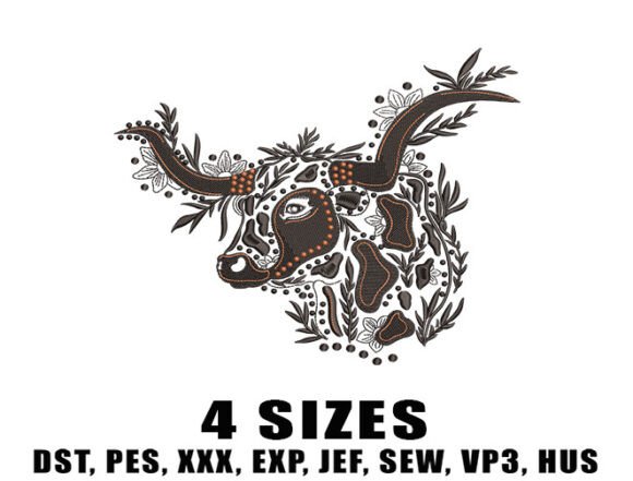 Charming Floral Highland Cow Embroidery