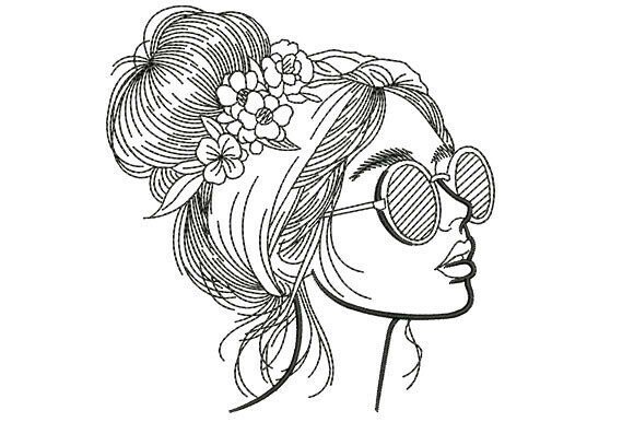Charming Girl with Floral Bun Embroidery