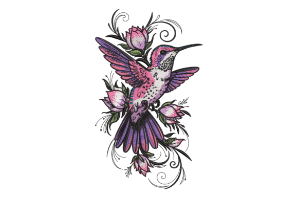 Charming Hummingbird with Floral Swirls