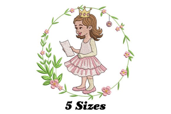 Cute Girl with Floral Circle: A Whimsical Embroidery Design