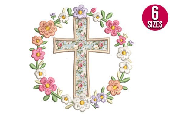 Elegant Cross Applique with Floral Wreath