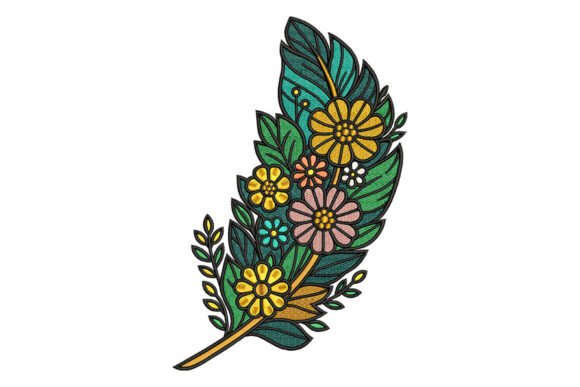 Floral Feather Embroidery Design for Seasonal Charm