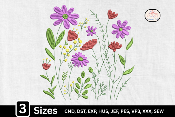 Floral Meadow Wildflower Garden Embroidery