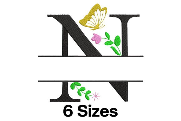 Floral Split Letter N: A Charming Embroidery Design