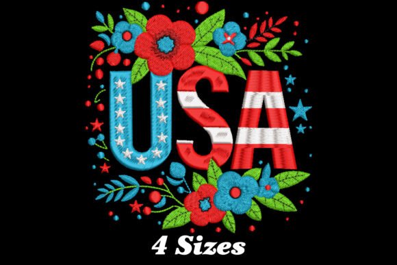 Floral USA 4th of July: A Charming Embroidery Design