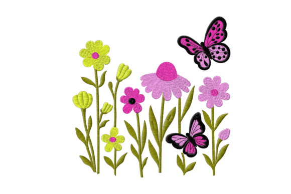 Flowers with Butterflies Embroidery: A Vibrant Design