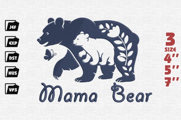 Mama Bear and Cub: A Heartwarming Embroidery Design
