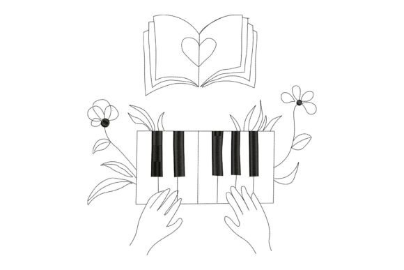 Piano and Book Love: A Charming Embroidery Design