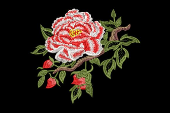 Striped Peony Branch: A Unique Embroidery Design