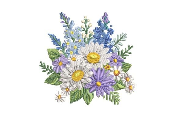 White Purple Blue Bouquet: A Festive Embroidery Design